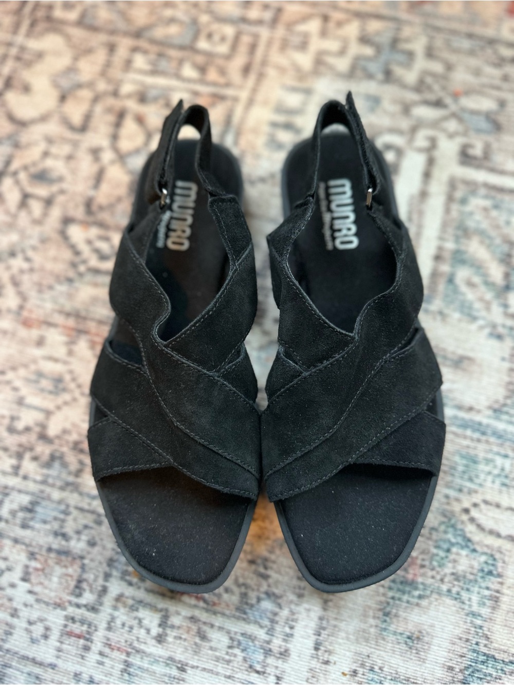 Munro Black Suede Crisscross Slingback Sandals